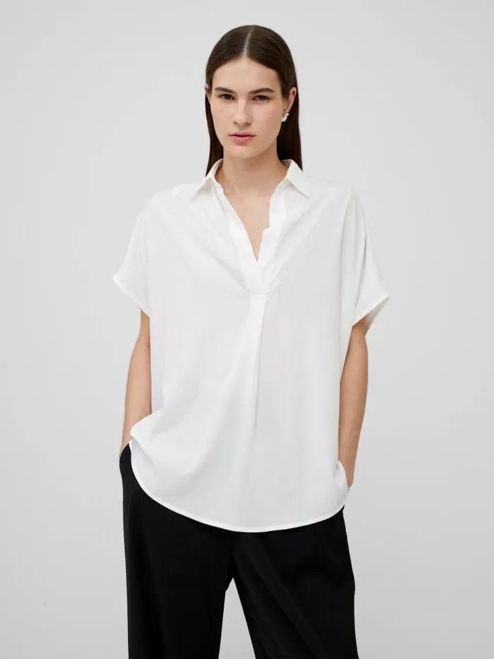 French Connection Crepe Light Recycled Popover Shirt Winter White Women Tops
