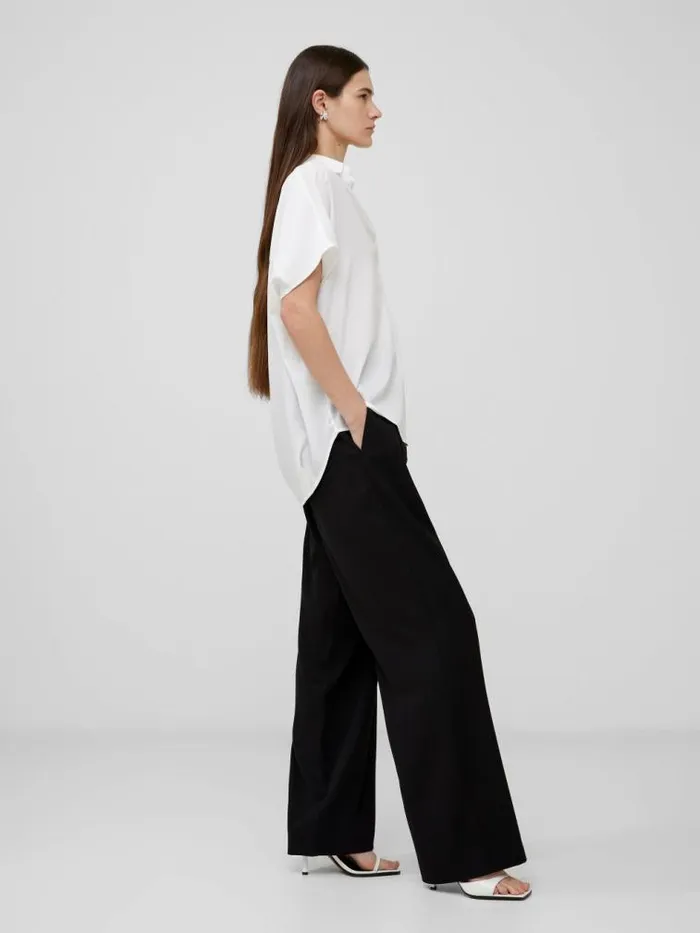 French Connection Crepe Light Recycled Popover Shirt Winter White Women Tops