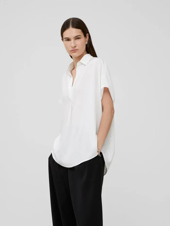 French Connection Crepe Light Recycled Popover Shirt Winter White Women Tops