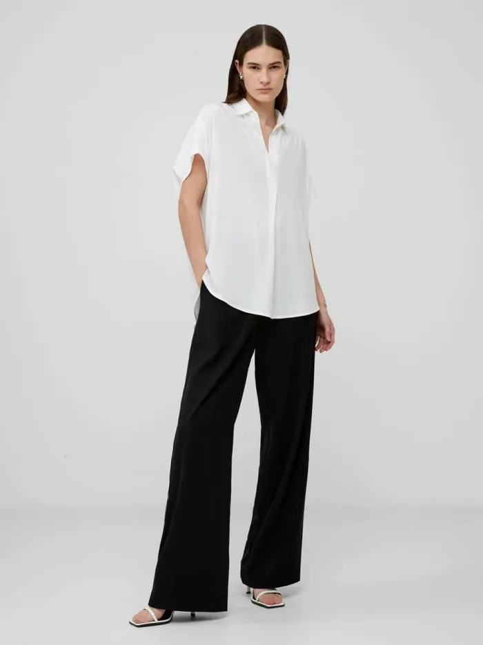 French Connection Crepe Light Recycled Popover Shirt Winter White Women Tops