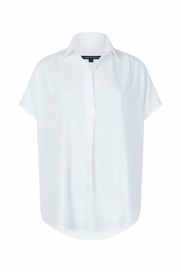 French Connection Crepe Light Recycled Popover Shirt Winter White Women Tops