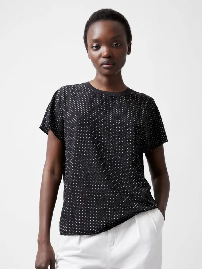 French Connection Dotty Spot Abeny Crew Neck Top Blackoutsummer Whit Women Tops