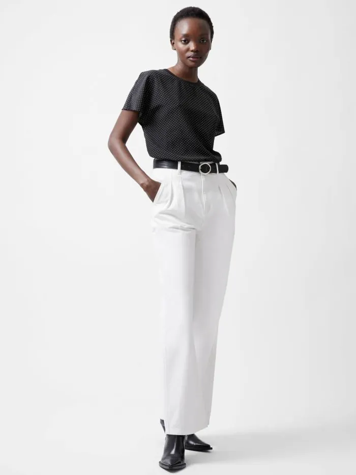 French Connection Dotty Spot Abeny Crew Neck Top Blackoutsummer Whit Women Tops