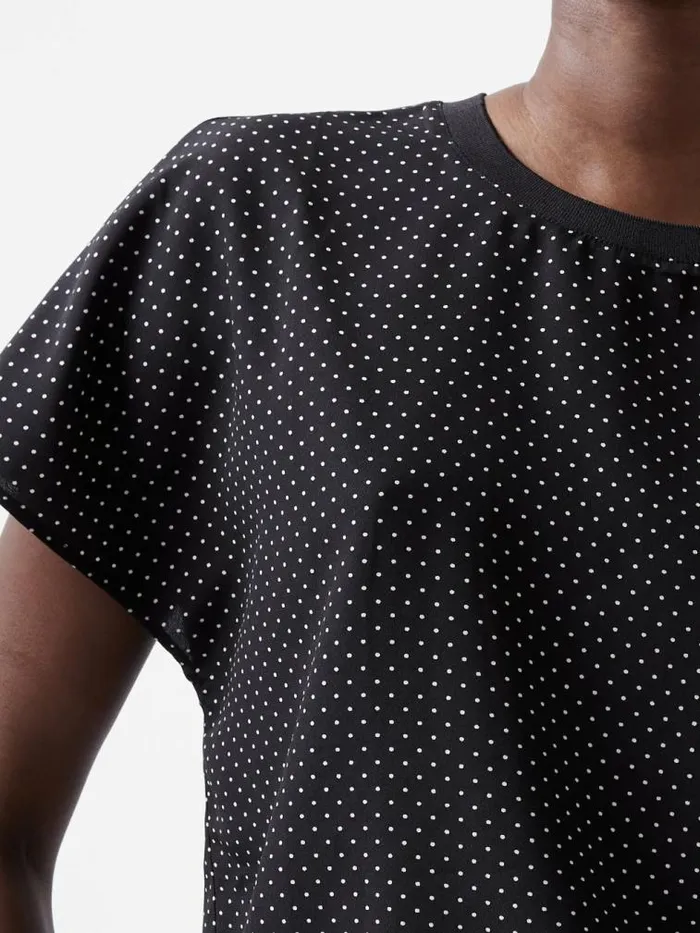 French Connection Dotty Spot Abeny Crew Neck Top Blackoutsummer Whit Women Tops