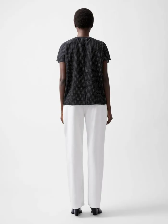French Connection Dotty Spot Abeny Crew Neck Top Blackoutsummer Whit Women Tops