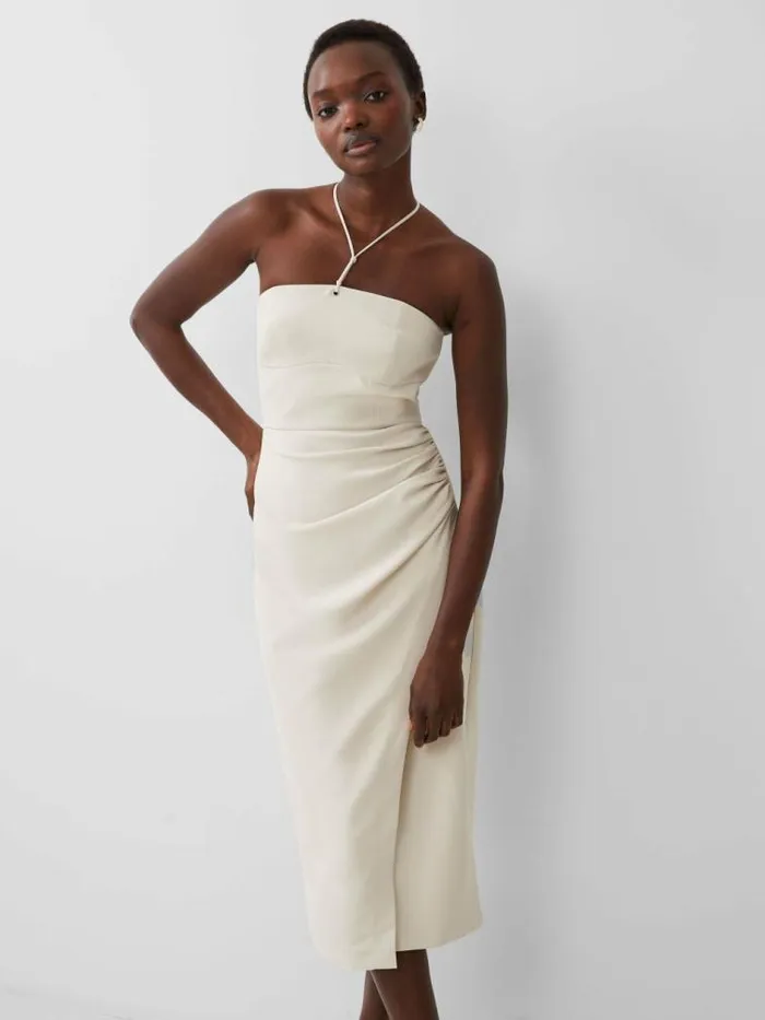 French Connection Echo Crepe Halterneck Midi Dress Silver Lining Women Dresses
