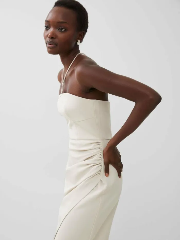 French Connection Echo Crepe Halterneck Midi Dress Silver Lining Women Dresses