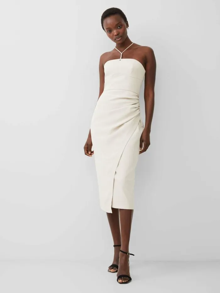 French Connection Echo Crepe Halterneck Midi Dress Silver Lining Women Dresses