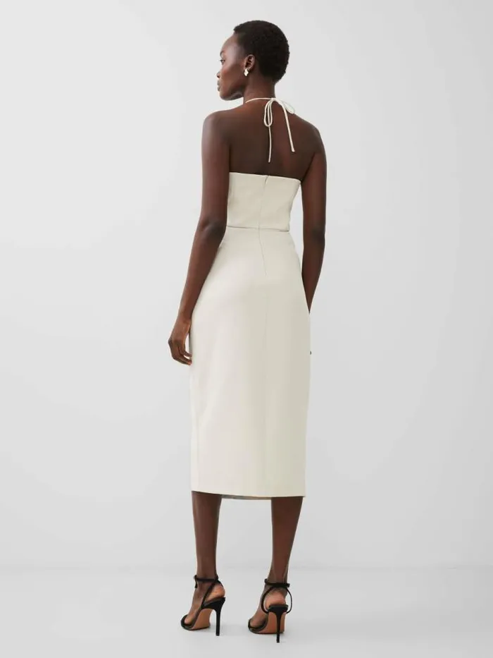 French Connection Echo Crepe Halterneck Midi Dress Silver Lining Women Dresses