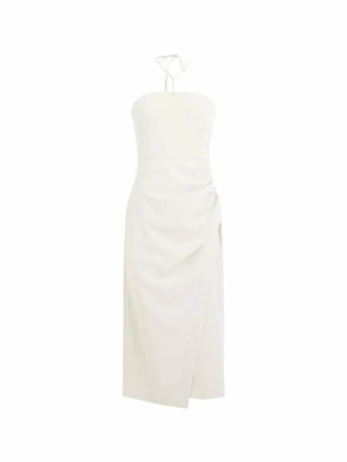 French Connection Echo Crepe Halterneck Midi Dress Silver Lining Women Dresses