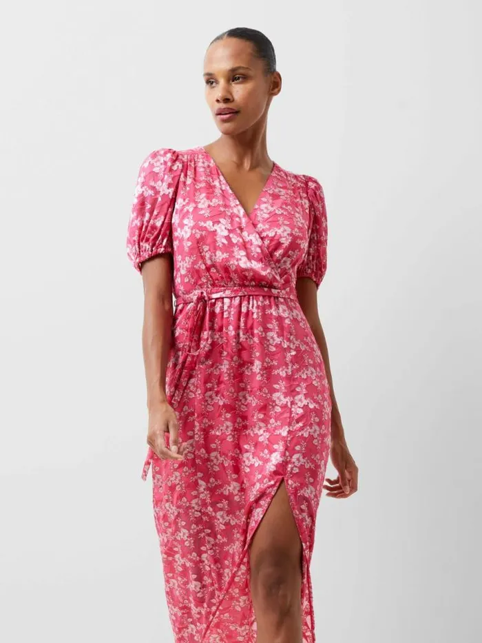 French Connection Elianna Devore Midi Dress Raspberry Sorbetaza Women Dresses French Connection Elianna Devore Midi Dress Raspberry Sorbetaza Women Dresses