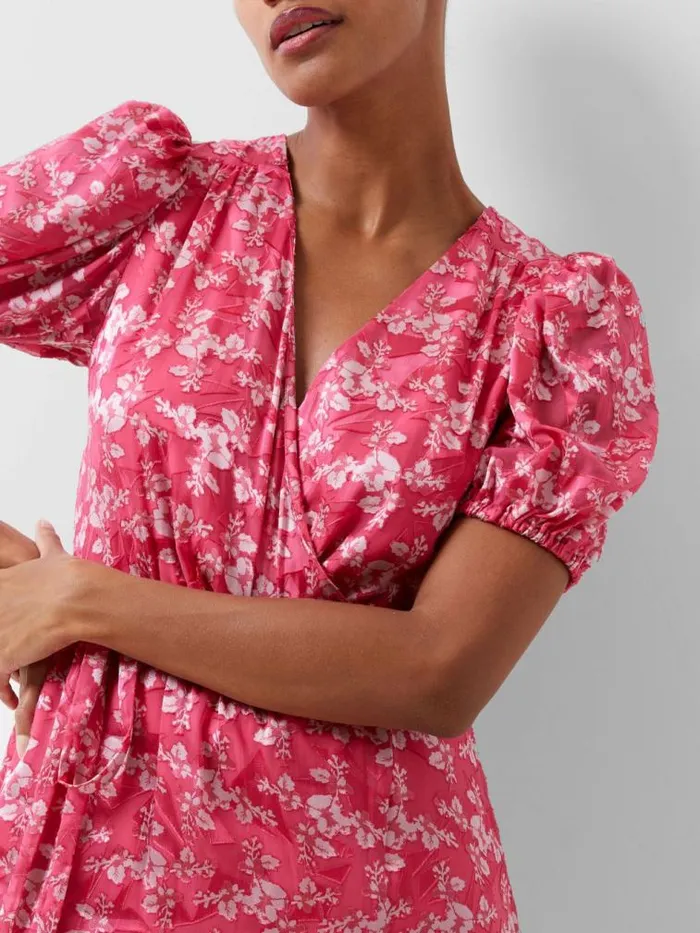 French Connection Elianna Devore Midi Dress Raspberry Sorbetaza Women Dresses