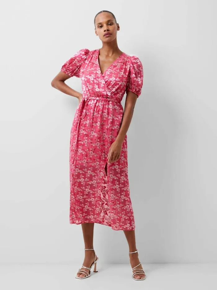 French Connection Elianna Devore Midi Dress Raspberry Sorbetaza Women Dresses