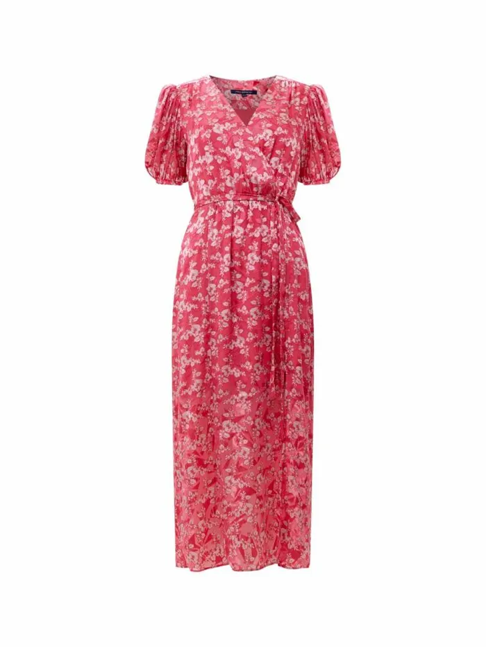 French Connection Elianna Devore Midi Dress Raspberry Sorbetaza Women Dresses