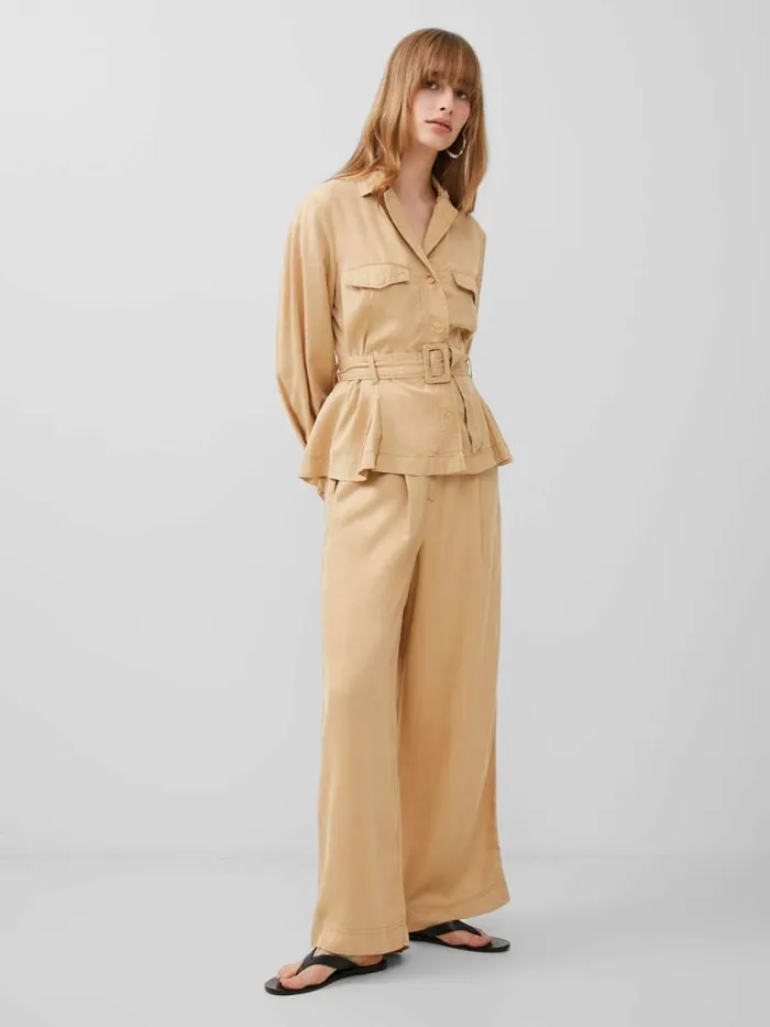 French Connection Elkie Twill Belted Jacket Biscotti Women Coats and Jackets