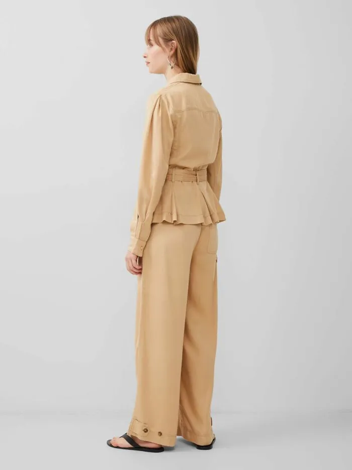 French Connection Elkie Twill Belted Jacket Biscotti Women Coats and Jackets