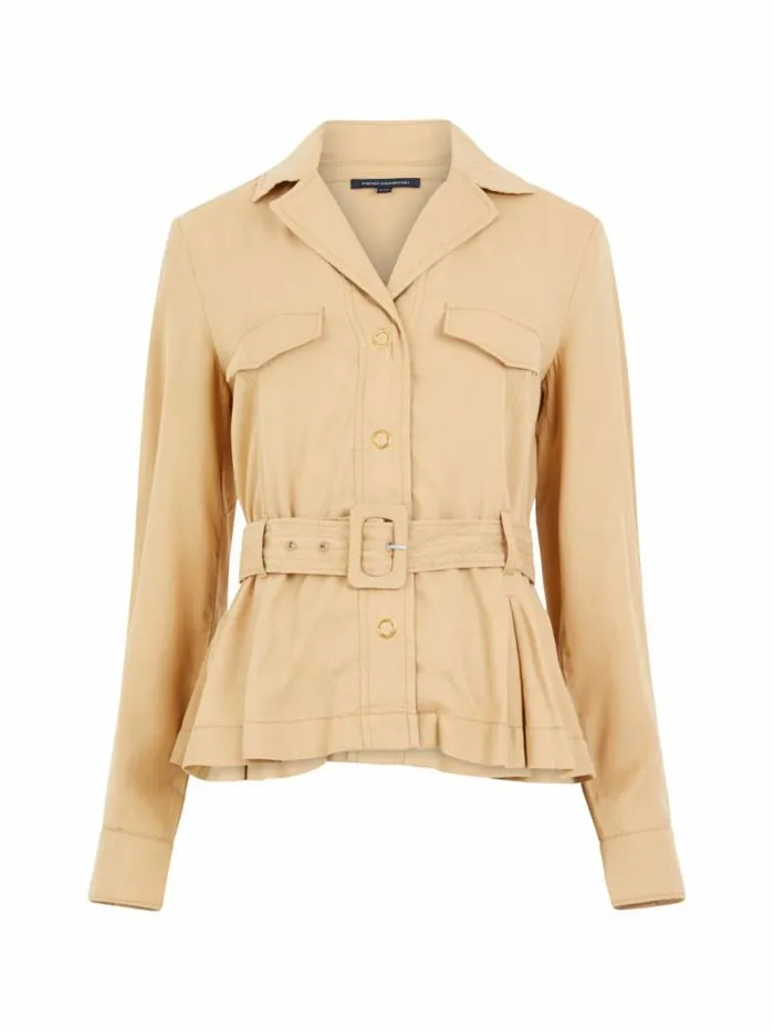 French Connection Elkie Twill Belted Jacket Biscotti Women Coats and Jackets