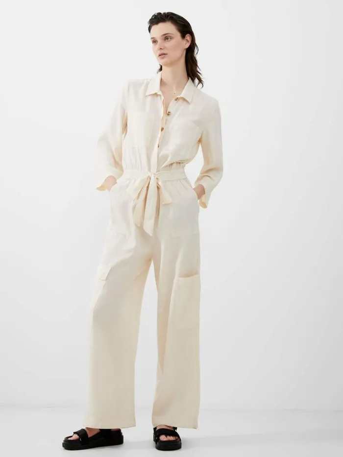 French Connection Elkie Twill Jumpsuit Classic Cream Women Jumpsuits and Playsuits
