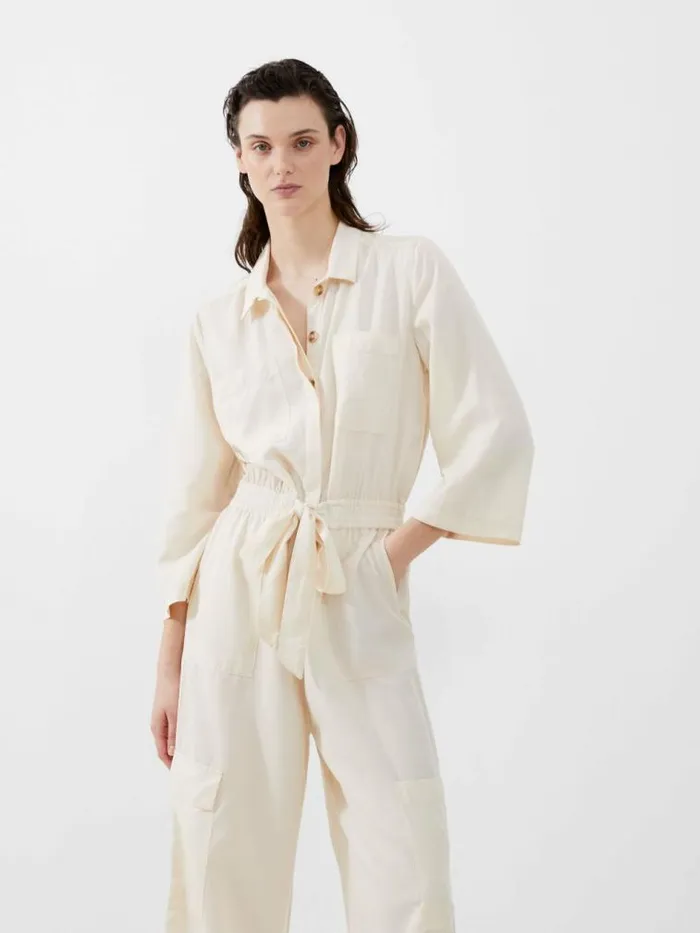 French Connection Elkie Twill Jumpsuit Classic Cream Women Jumpsuits and Playsuits