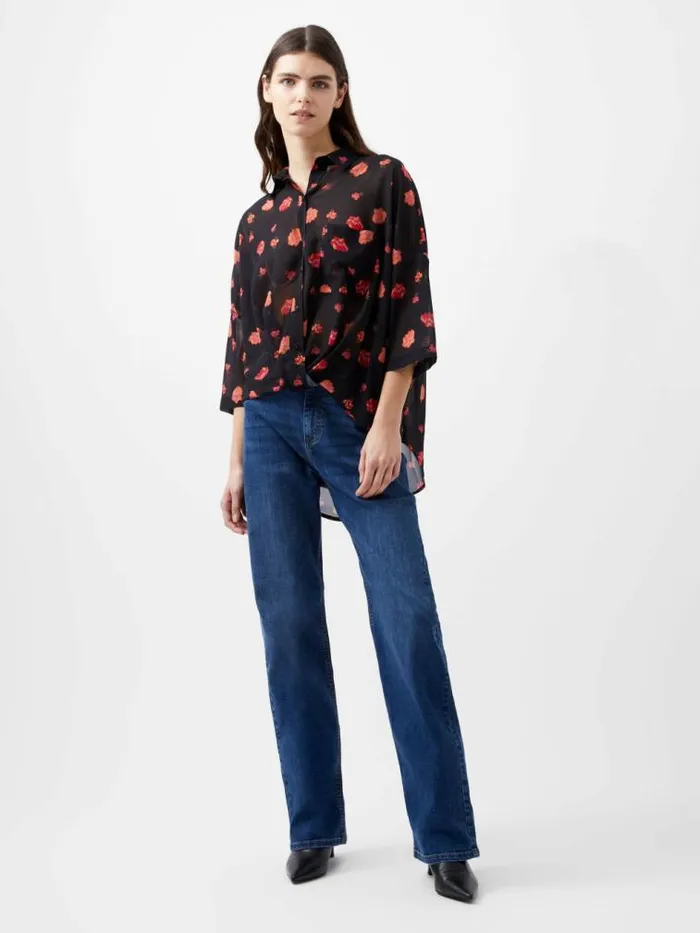 French Connection Ella Rose Twist Front Shirt Marine Multi Women Tops