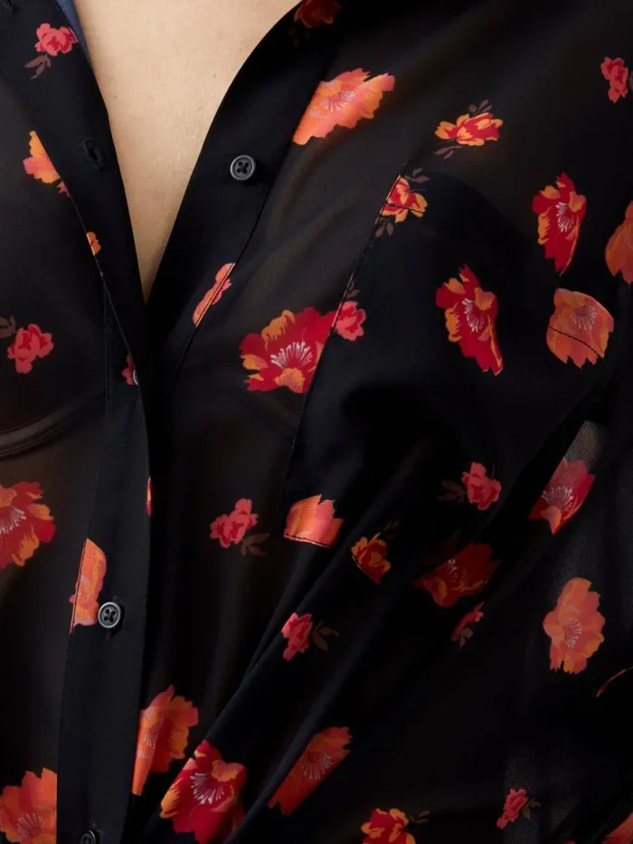 French Connection Ella Rose Twist Front Shirt Marine Multi Women Tops