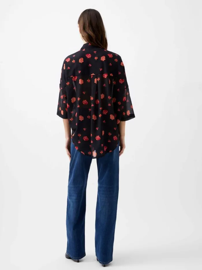 French Connection Ella Rose Twist Front Shirt Marine Multi Women Tops