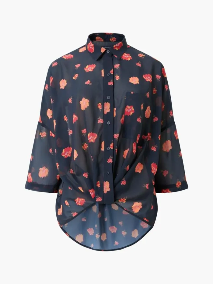 French Connection Ella Rose Twist Front Shirt Marine Multi Women Tops