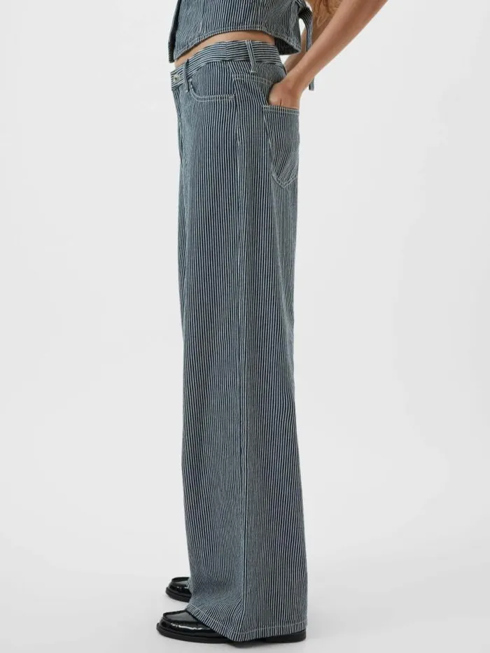 French Connection Everett Stripe Denim Wide Fit Jeans Indigowhite Denim Women Trousers