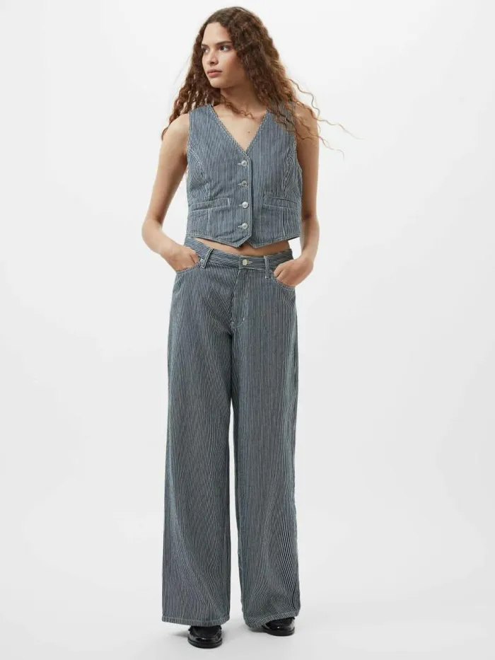 French Connection Everett Stripe Denim Wide Fit Jeans Indigowhite Denim Women Trousers