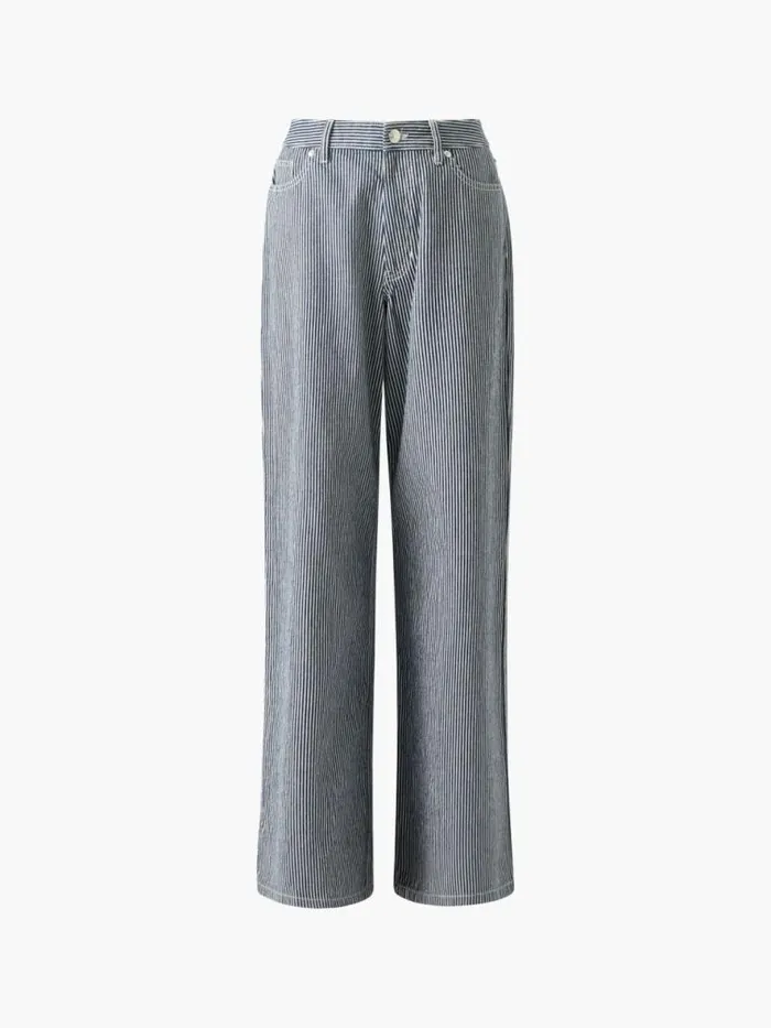 French Connection Everett Stripe Denim Wide Fit Jeans Indigowhite Denim Women Trousers