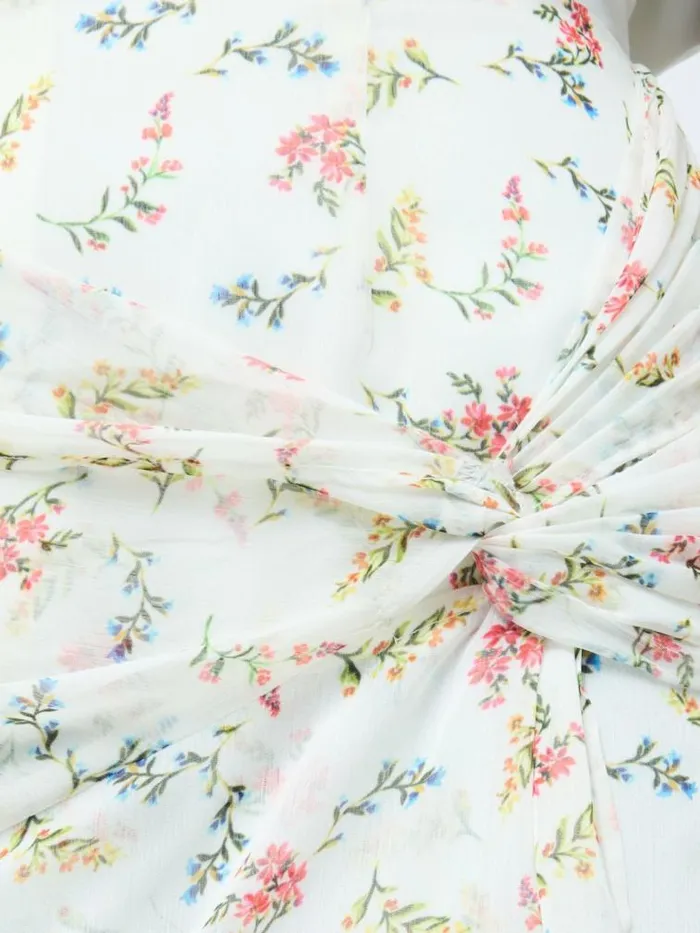 French Connection Floriana Crinkle Midi Skirt Summer White Multi Women Skirts