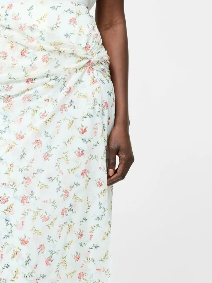 French Connection Floriana Crinkle Midi Skirt Summer White Multi Women Skirts