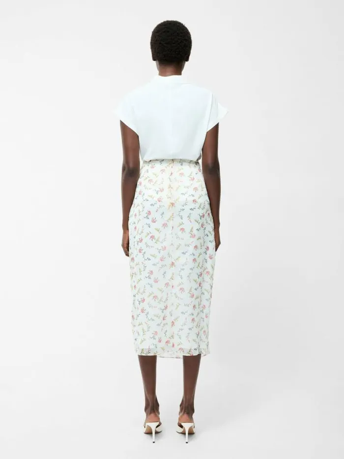 French Connection Floriana Crinkle Midi Skirt Summer White Multi Women Skirts