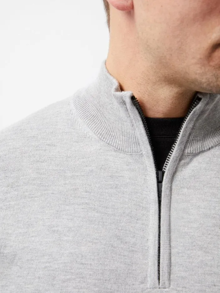 French Connection Half Zip Knitted Jumper Heather Grey Mel Men Knitwear