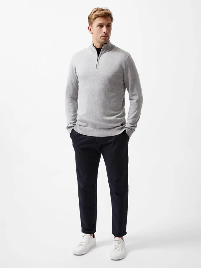 French Connection Half Zip Knitted Jumper Heather Grey Mel Men Knitwear
