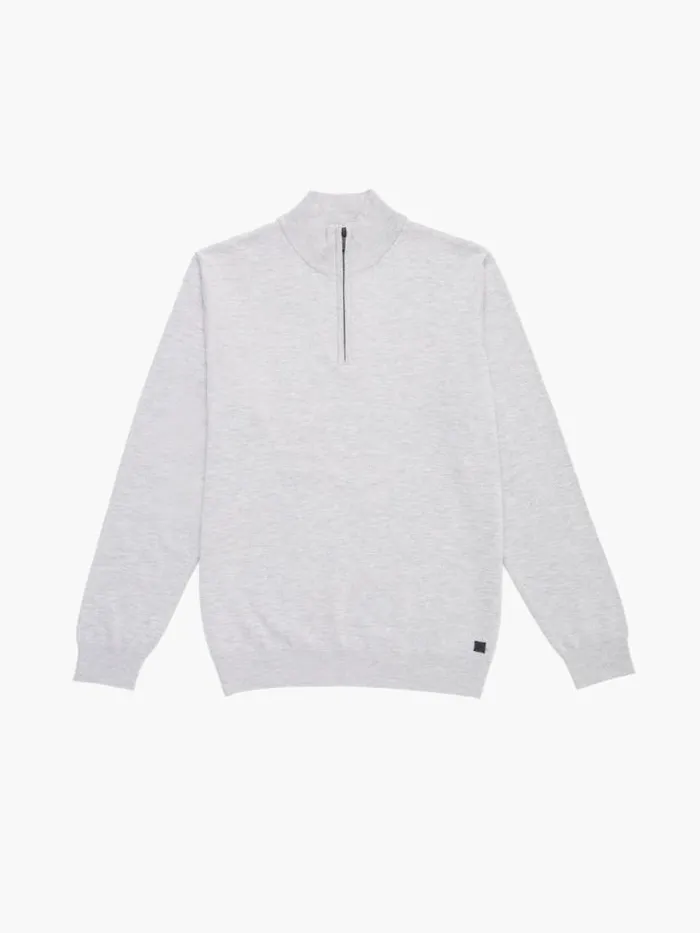 French Connection Half Zip Knitted Jumper Heather Grey Mel Men Knitwear