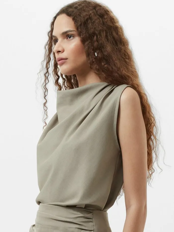 French Connection Imola Ruched Sleeveless Top Green Smoke Women Tops