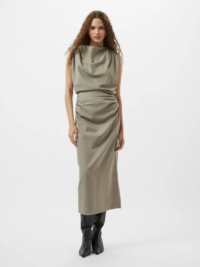 French Connection Imola Ruched Sleeveless Top Green Smoke Women Tops