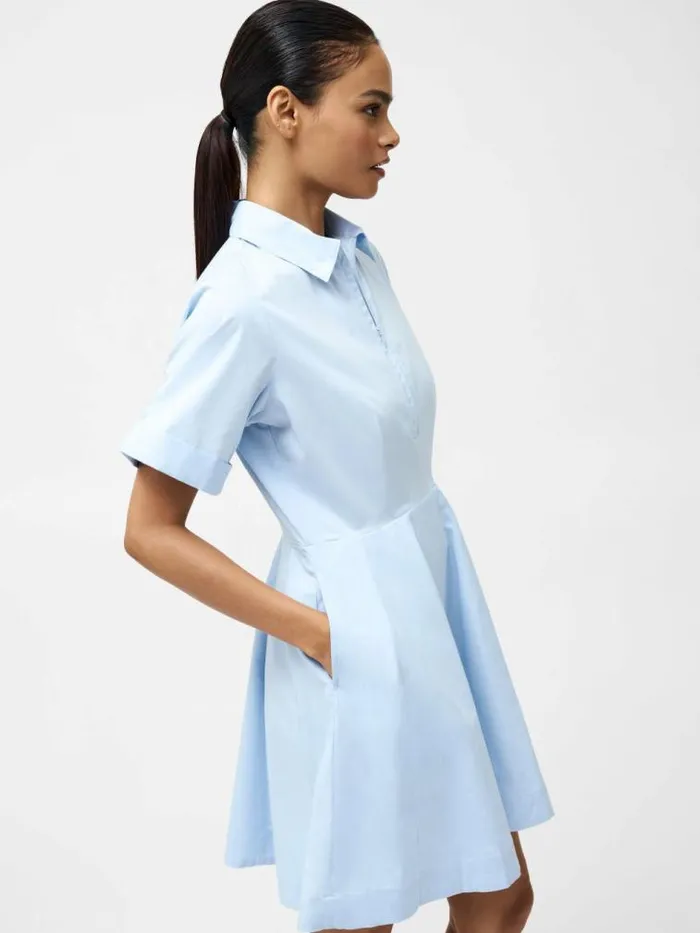 French Connection Isabelle Poplin Mini Shirt Dress Sky Blue Women Dresses