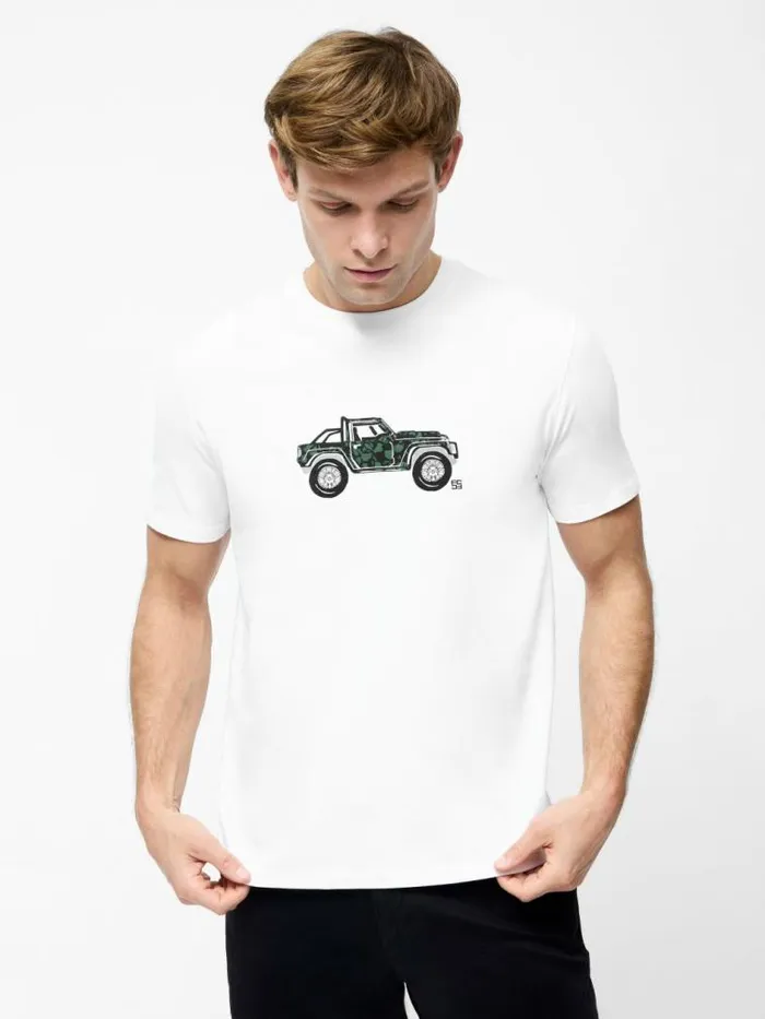 French Connection Jeep Organic Short Sleeve Graphic TShirt White Men TShirts and Polo Shirts