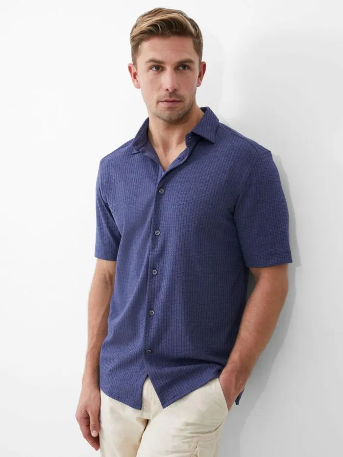 French Connection Ladder Texture Jersey Shirt Navy Men Shirts