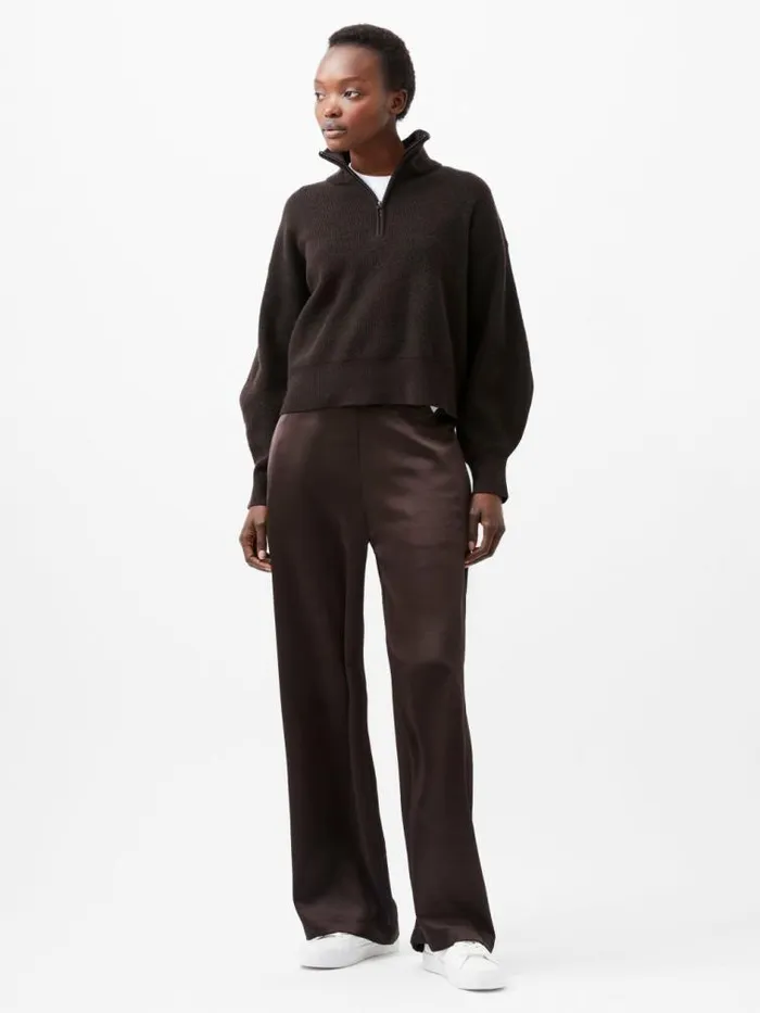 French Connection Lightweight Vhari Recycled Half Zip Jumper Chocolate Ganache Women Jumpers and Cardigans