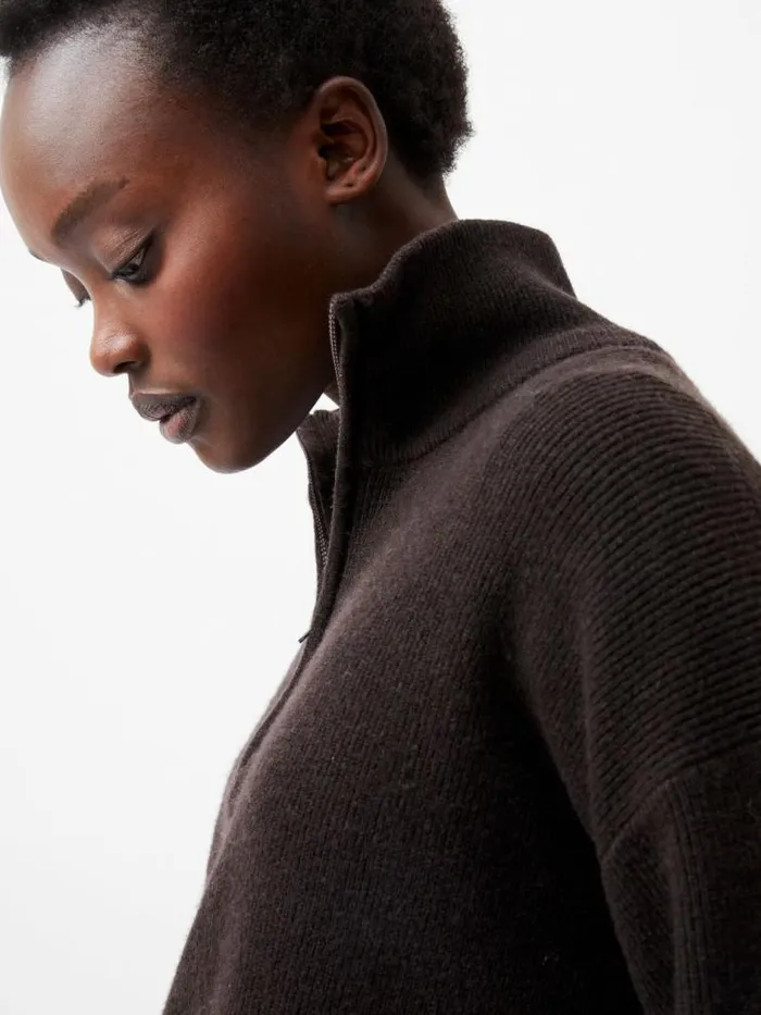 French Connection Lightweight Vhari Recycled Half Zip Jumper Chocolate Ganache Women Jumpers and Cardigans