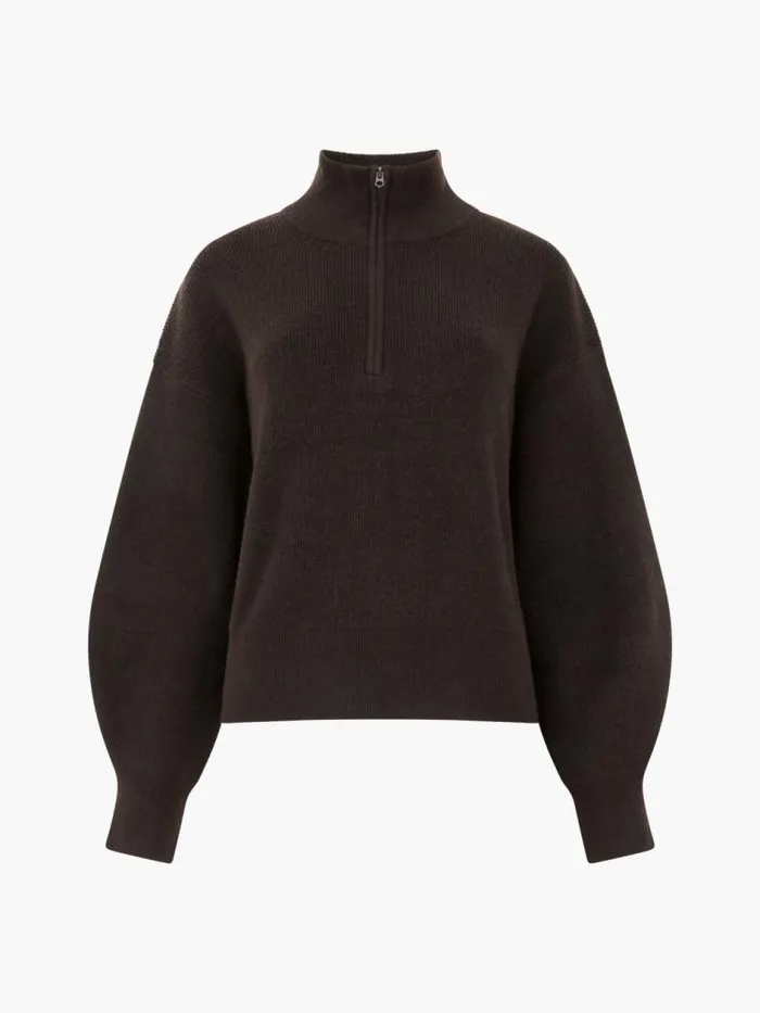 French Connection Lightweight Vhari Recycled Half Zip Jumper Chocolate Ganache Women Jumpers and Cardigans