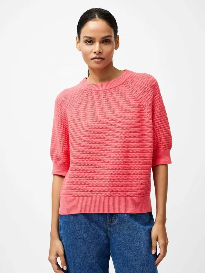 French Connection Lily Crew Neck Short Sleeve Jumper Raspberry Pink Women Jumpers and Cardigans