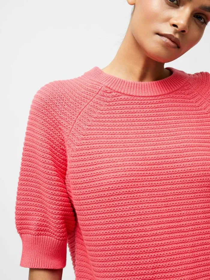 French Connection Lily Crew Neck Short Sleeve Jumper Raspberry Pink Women Jumpers and Cardigans