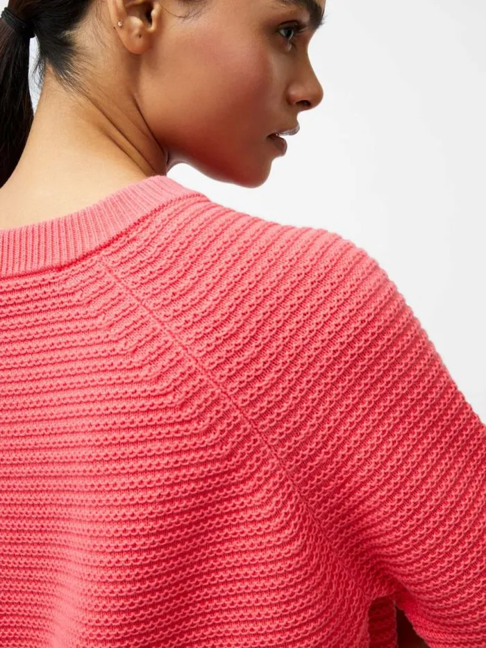 French Connection Lily Crew Neck Short Sleeve Jumper Raspberry Pink Women Jumpers and Cardigans