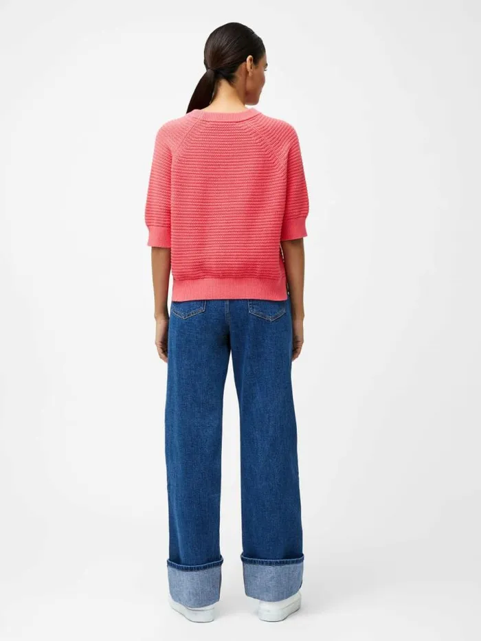 French Connection Lily Crew Neck Short Sleeve Jumper Raspberry Pink Women Jumpers and Cardigans