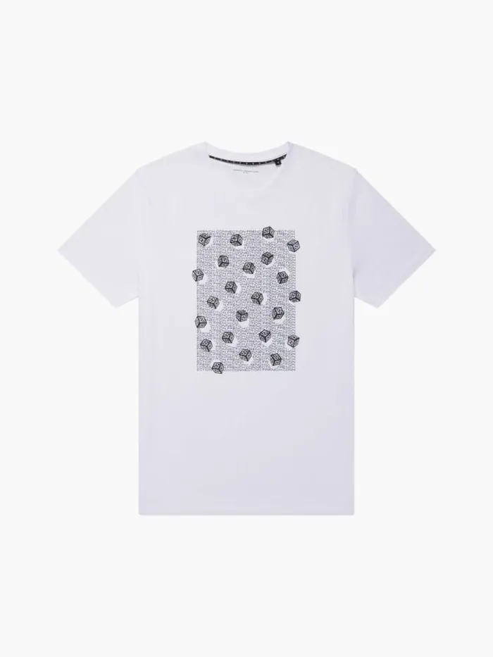 French Connection Mini Dice Organic Graphic TShirt White Men TShirts and Polo Shirts