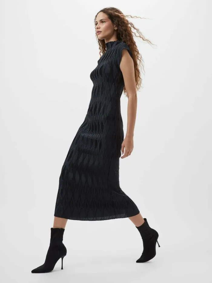French Connection Moira Pleated Dress Navy Women Dresses